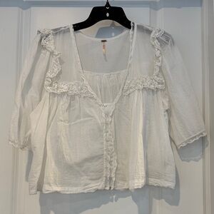 Free People White Ruffle Blouse